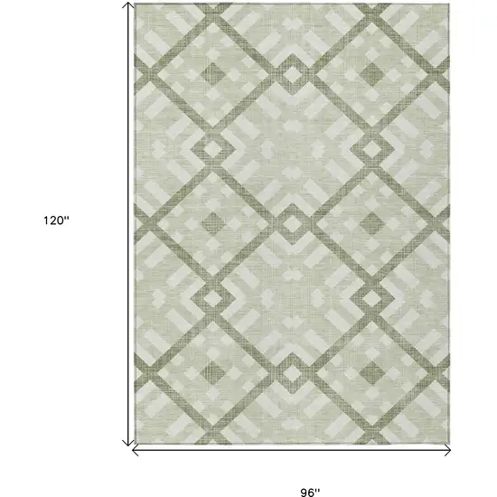 Artichoke Green And Olive Green Geometric Washable Indoor Outdoor Area Rug Photo 3