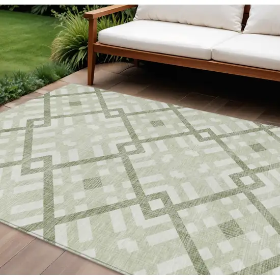 Artichoke Green And Olive Green Geometric Washable Indoor Outdoor Area Rug Photo 1