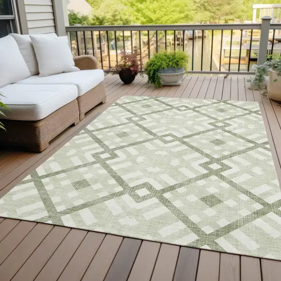 Artichoke Green And Olive Green Geometric Washable Indoor Outdoor Area Rug Photo 9