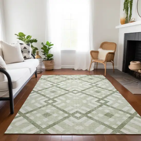 Artichoke Green And Olive Green Geometric Washable Indoor Outdoor Area Rug Photo 8