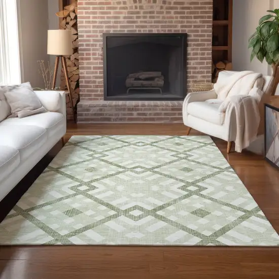 Artichoke Green And Olive Green Geometric Washable Indoor Outdoor Area Rug Photo 7