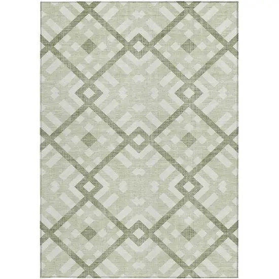 Artichoke Green And Olive Green Geometric Washable Indoor Outdoor Area Rug Photo 5