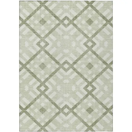 Artichoke Green And Olive Green Geometric Washable Indoor Outdoor Area Rug Photo 2