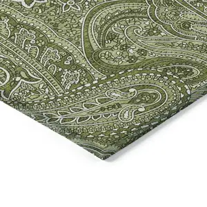 Photo of Artichoke Green And Olive Green Paisley Washable Indoor Outdoor Area Rug