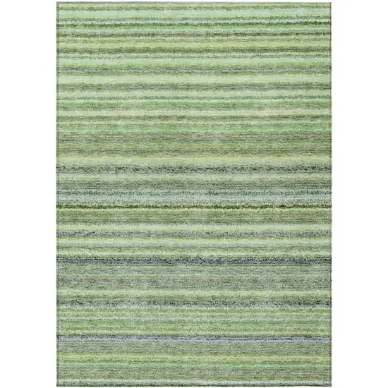 Artichoke Green And Olive Green Striped Washable Indoor Outdoor Area Rug Photo 2