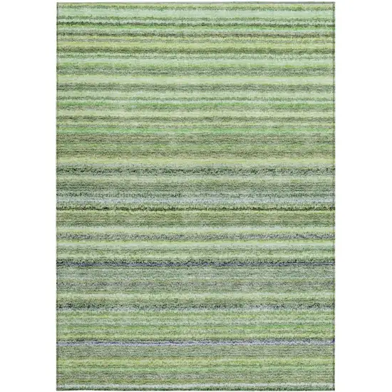 Artichoke Green And Olive Green Striped Washable Indoor Outdoor Area Rug Photo 5