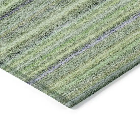 Artichoke Green And Olive Green Striped Washable Indoor Outdoor Area Rug Photo 4