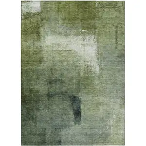 Photo of Artichoke Green And Sage Abstract Washable Indoor Outdoor Area Rug