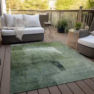 Photo of Artichoke Green And Sage Abstract Washable Indoor Outdoor Area Rug