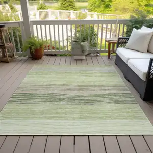 Photo of Artichoke Green And Taupe Striped Washable Indoor Outdoor Area Rug