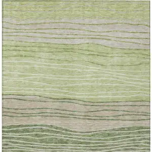 Photo of Artichoke Green And Taupe Striped Washable Indoor Outdoor Area Rug