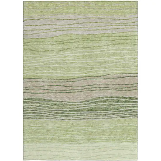 Artichoke Green And Taupe Striped Washable Indoor Outdoor Area Rug Photo 5