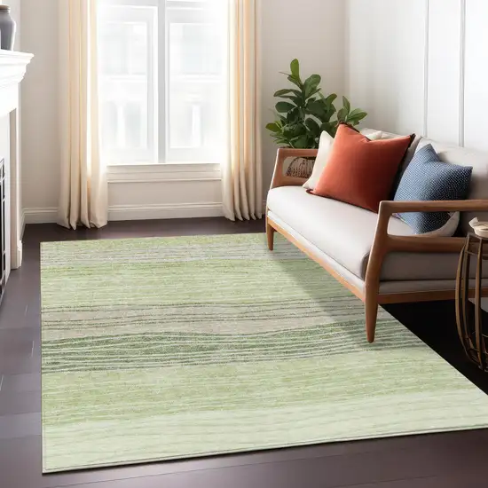 Artichoke Green And Taupe Striped Washable Indoor Outdoor Area Rug Photo 8