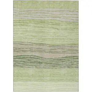 Photo of Artichoke Green And Taupe Striped Washable Indoor Outdoor Area Rug