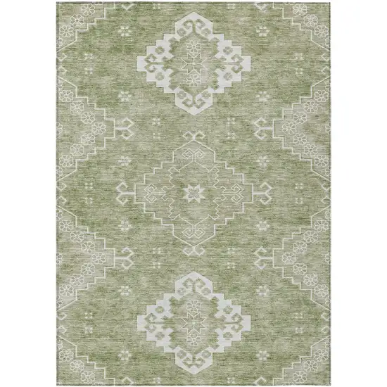 Artichoke Green Beige And Ivory Medallion Washable Indoor Outdoor Area Rug Photo 2