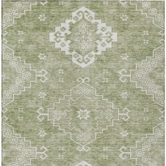 Artichoke Green Beige And Ivory Medallion Washable Indoor Outdoor Area Rug Photo 7