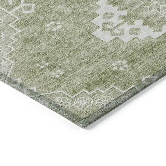 Artichoke Green Beige And Ivory Medallion Washable Indoor Outdoor Area Rug Photo 5