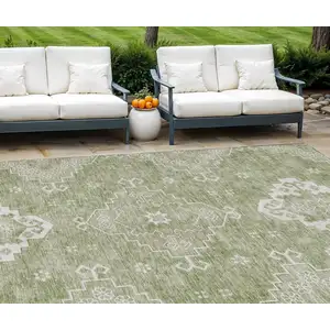 Photo of Artichoke Green Beige And Ivory Medallion Washable Indoor Outdoor Area Rug