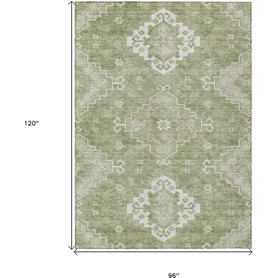 Artichoke Green Beige And Ivory Medallion Washable Indoor Outdoor Area Rug Photo 3