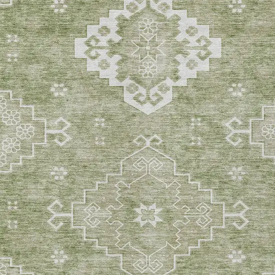 Artichoke Green Beige And Ivory Medallion Washable Indoor Outdoor Area Rug Photo 6