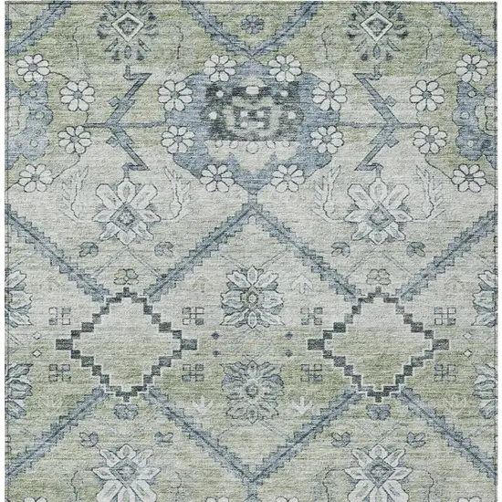 Artichoke Green Denim Blue And Silver Floral Washable Indoor Outdoor Area Rug Photo 6