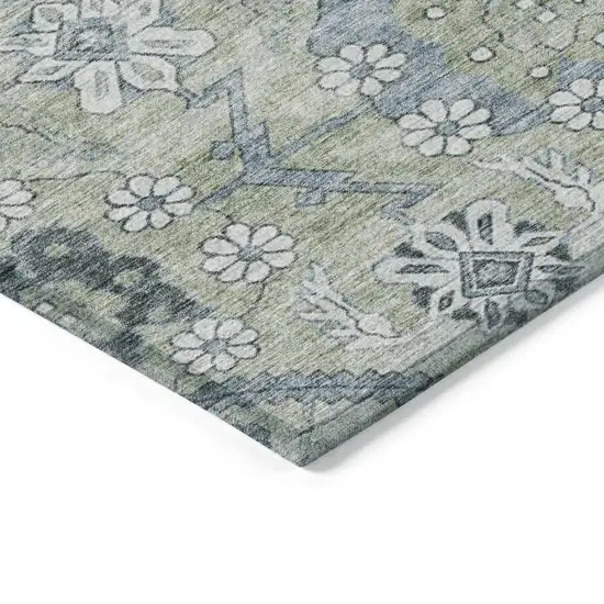 Artichoke Green Denim Blue And Silver Floral Washable Indoor Outdoor Area Rug Photo 5