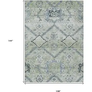 Photo of Artichoke Green Denim Blue And Silver Floral Washable Indoor Outdoor Area Rug