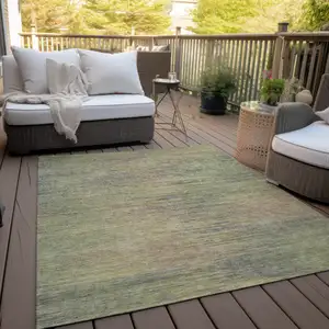 Photo of Artichoke Green Fern Green And Gold Abstract Washable Indoor Outdoor Area Rug