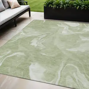 Photo of Artichoke Green Fern Green And Ivory Abstract Washable Indoor Outdoor Area Rug