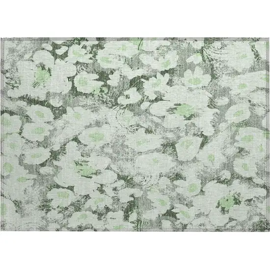 Artichoke Green Floral Washable Non Skid Indoor Outdoor Area Rug Photo 2