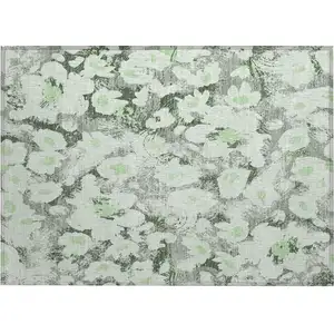 Photo of Artichoke Green Floral Washable Non Skid Indoor Outdoor Area Rug