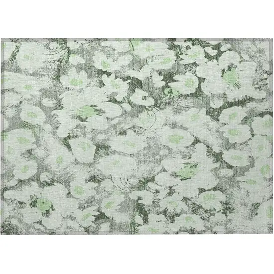 Artichoke Green Floral Washable Non Skid Indoor Outdoor Area Rug Photo 4