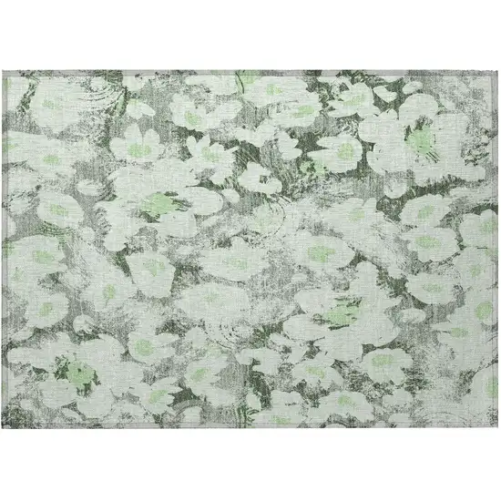 Artichoke Green Floral Washable Non Skid Indoor Outdoor Area Rug Photo 5