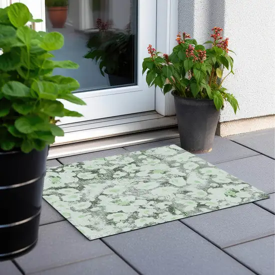 Artichoke Green Floral Washable Non Skid Indoor Outdoor Area Rug Photo 8