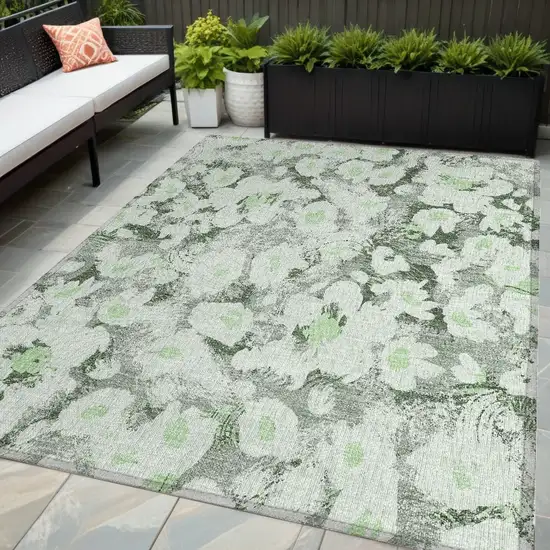 Artichoke Green Floral Washable Non Skid Indoor Outdoor Area Rug Photo 1