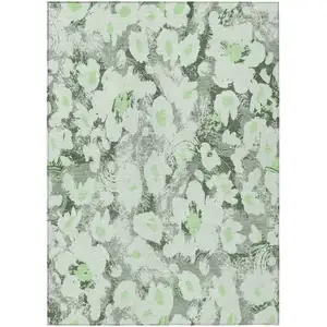 Photo of Artichoke Green Floral Washable Non Skid Indoor Outdoor Area Rug