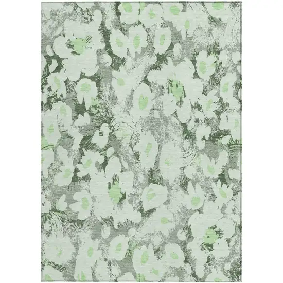 Artichoke Green Floral Washable Non Skid Indoor Outdoor Area Rug Photo 4