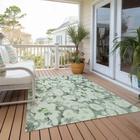 Artichoke Green Floral Washable Non Skid Indoor Outdoor Area Rug Photo 8