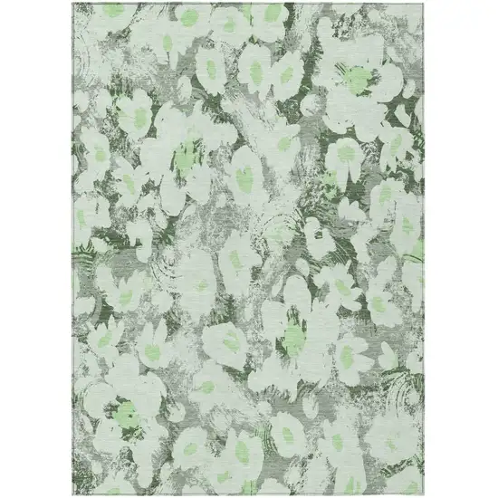 Artichoke Green Floral Washable Non Skid Indoor Outdoor Area Rug Photo 2