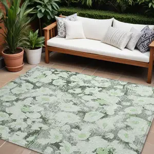 Photo of Artichoke Green Floral Washable Non Skid Indoor Outdoor Area Rug