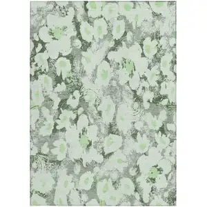 Photo of Artichoke Green Floral Washable Non Skid Indoor Outdoor Area Rug