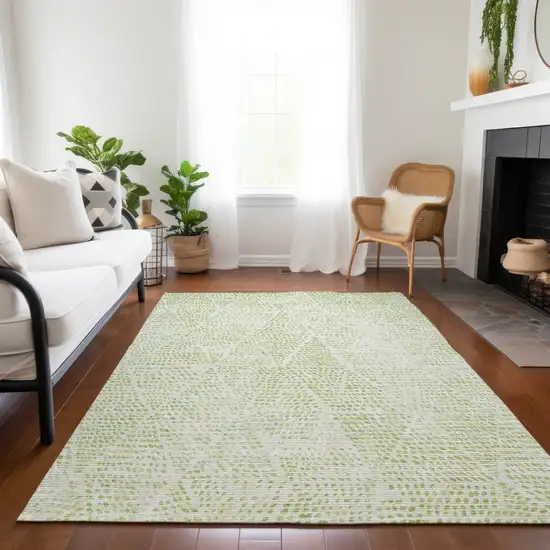 Artichoke Green Geometric Washable Non Skid Indoor Outdoor Area Rug Photo 9