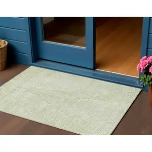 Photo of Artichoke Green Geometric Washable Non Skid Indoor Outdoor Area Rug