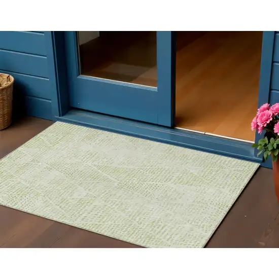 Artichoke Green Geometric Washable Non Skid Indoor Outdoor Area Rug Photo 1