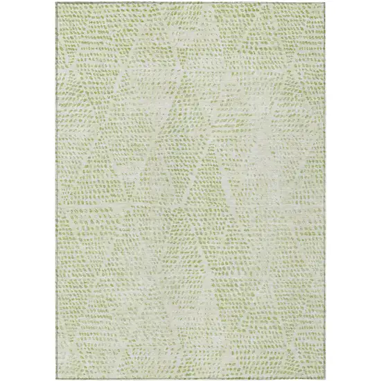 Artichoke Green And Ivory Geometric Washable Indoor Outdoor Area Rug Photo 2