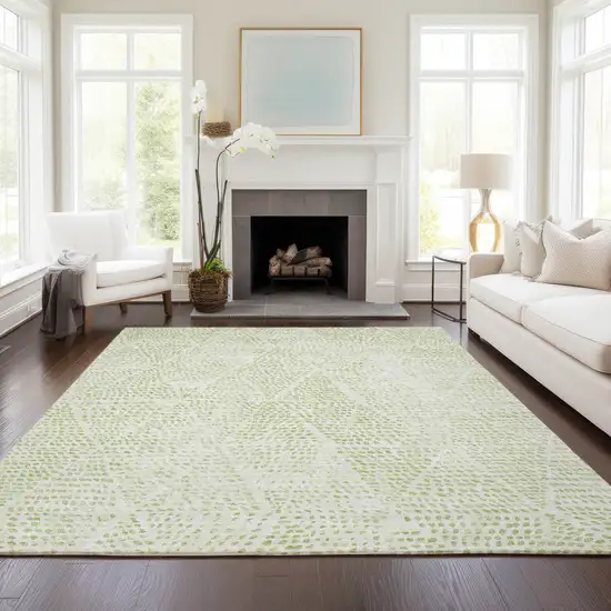 Artichoke Green Geometric Washable Non Skid Indoor Outdoor Area Rug Photo 8