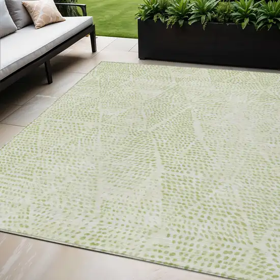 Artichoke Green Geometric Washable Non Skid Indoor Outdoor Area Rug Photo 1