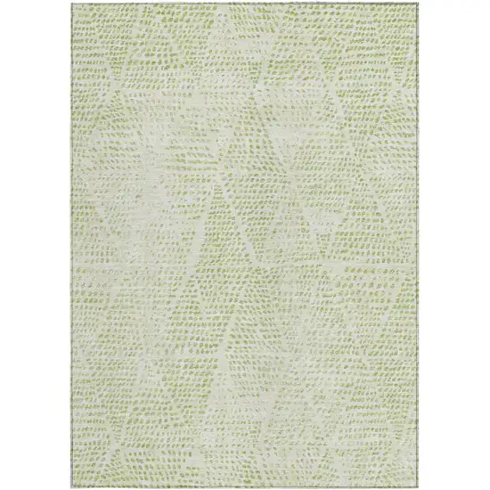 Artichoke Green And Ivory Geometric Washable Indoor Outdoor Area Rug Photo 5