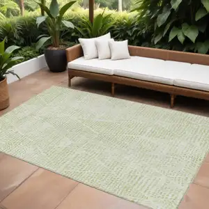 Photo of Artichoke Green Geometric Washable Non Skid Indoor Outdoor Area Rug