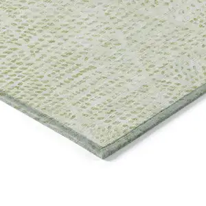 Photo of Artichoke Green Geometric Washable Non Skid Indoor Outdoor Area Rug